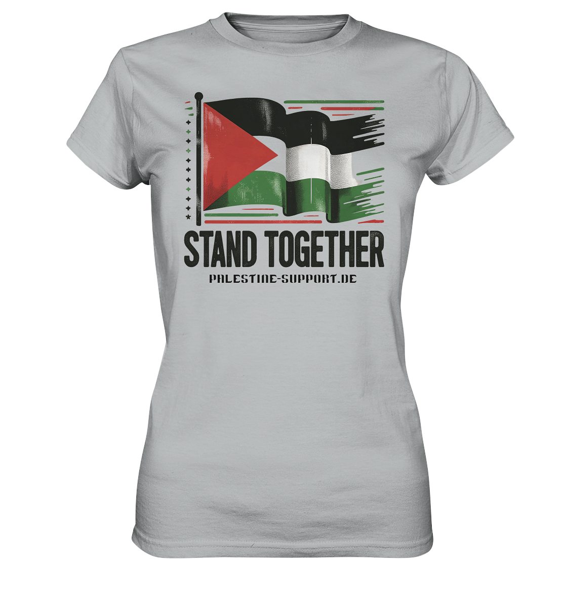 Damen Tshirt mit Stand Together Schriftzug und Palästina Flagge in White