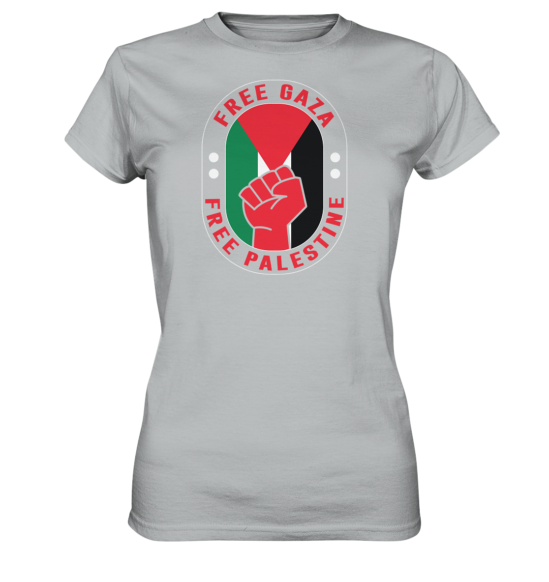 Damen T-Shirt mit Free Gaza Schriftzug in Pazific weiß