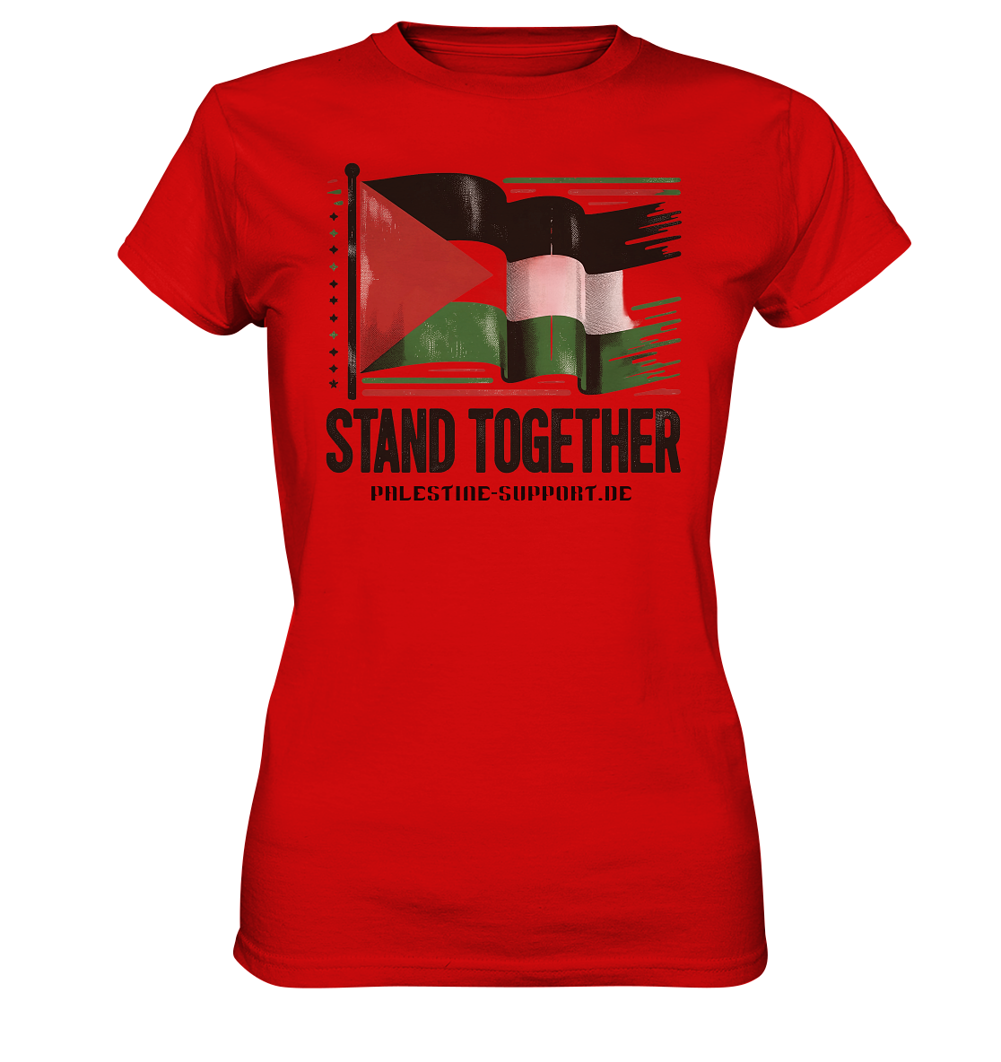 Damen sport Tshirt mit Stand Together Palestine-support Schriftzug in Red
