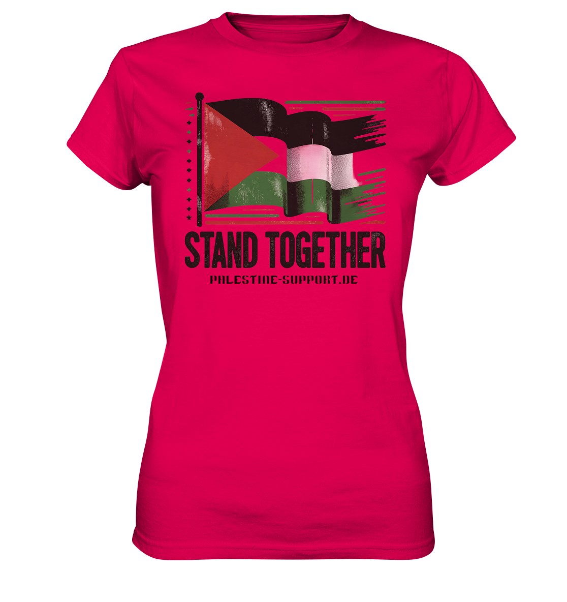 Damen Tshirt mit Stand Together Palestine support Schriftzug in Sorbet