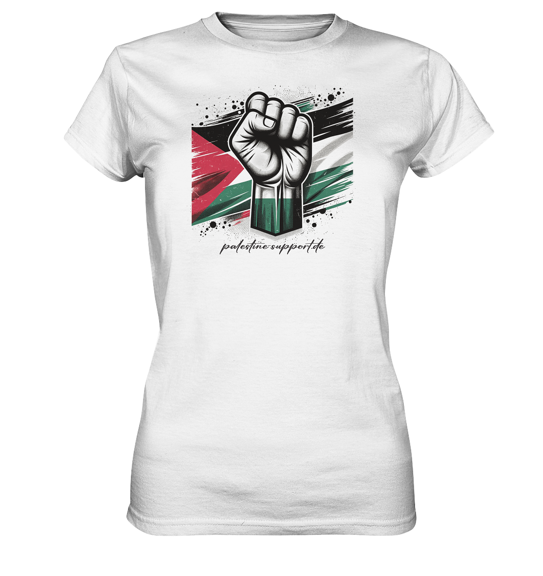 Damen Shirt mit Free Gaza Widerstand und Palästina Fahnen Symbolik in White