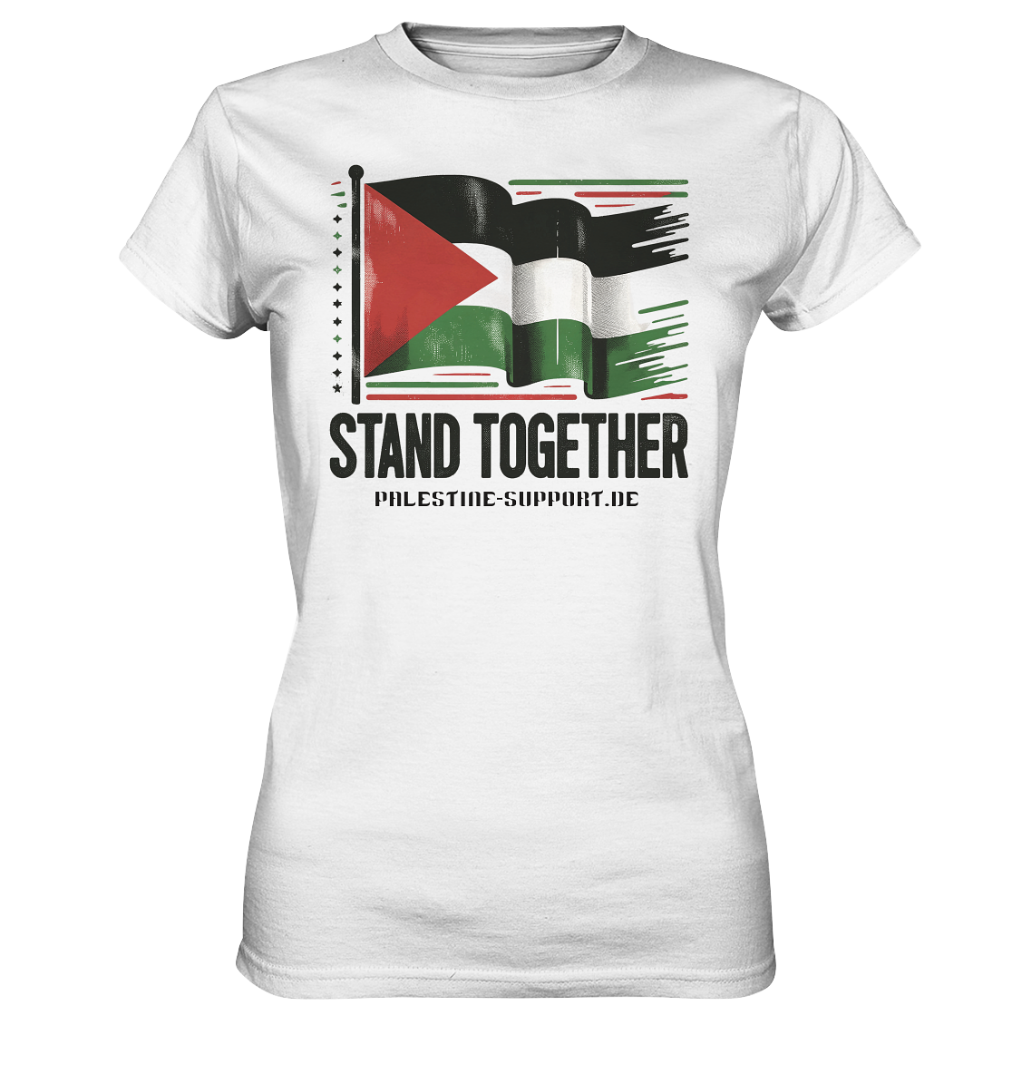 Damen Tshirt mit Stand Together Schriftzug und 3D Palästina Fahne in White