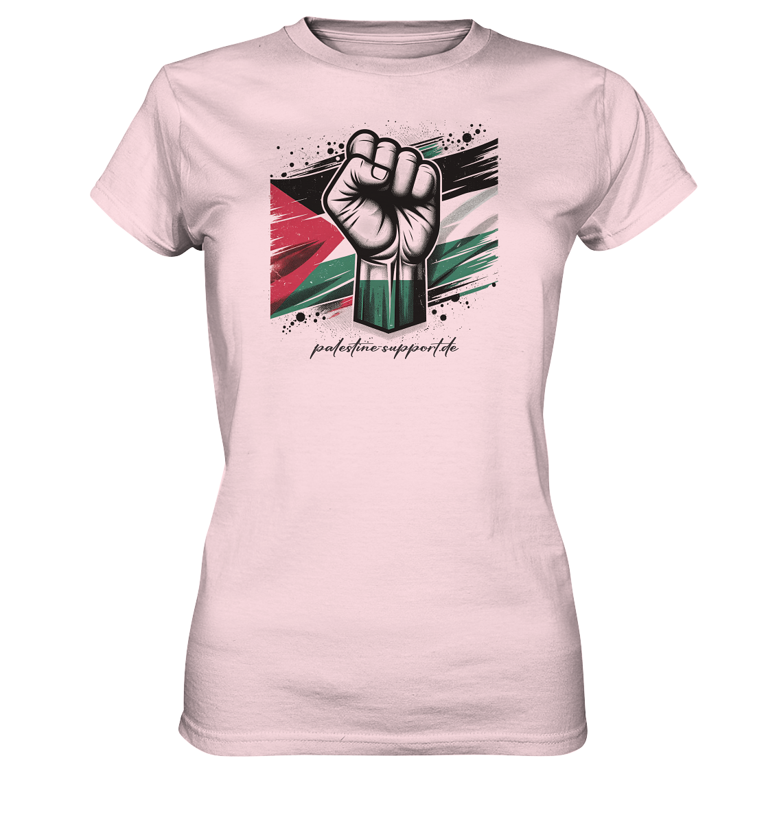 Damen Sport Tshirt mit Free Gaza Widerstand und Palestine Fahnen Symbolik in Orchid Pink