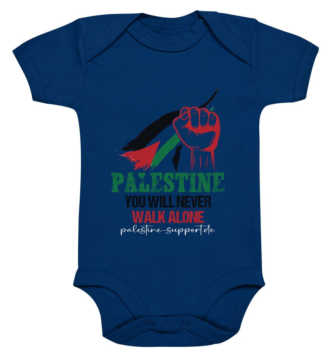 Palestine Support Baby-Body mit „You Will Never Walk Alone“ Aufdruck – Nautical Navy - Unisex