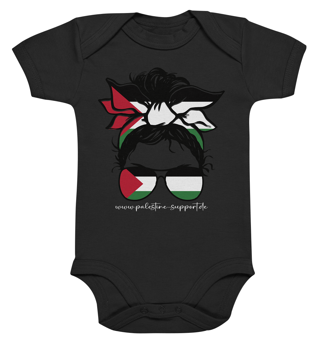 Strampler mit Motiv einer Frau in Palästina-Bandana für Babys in Black