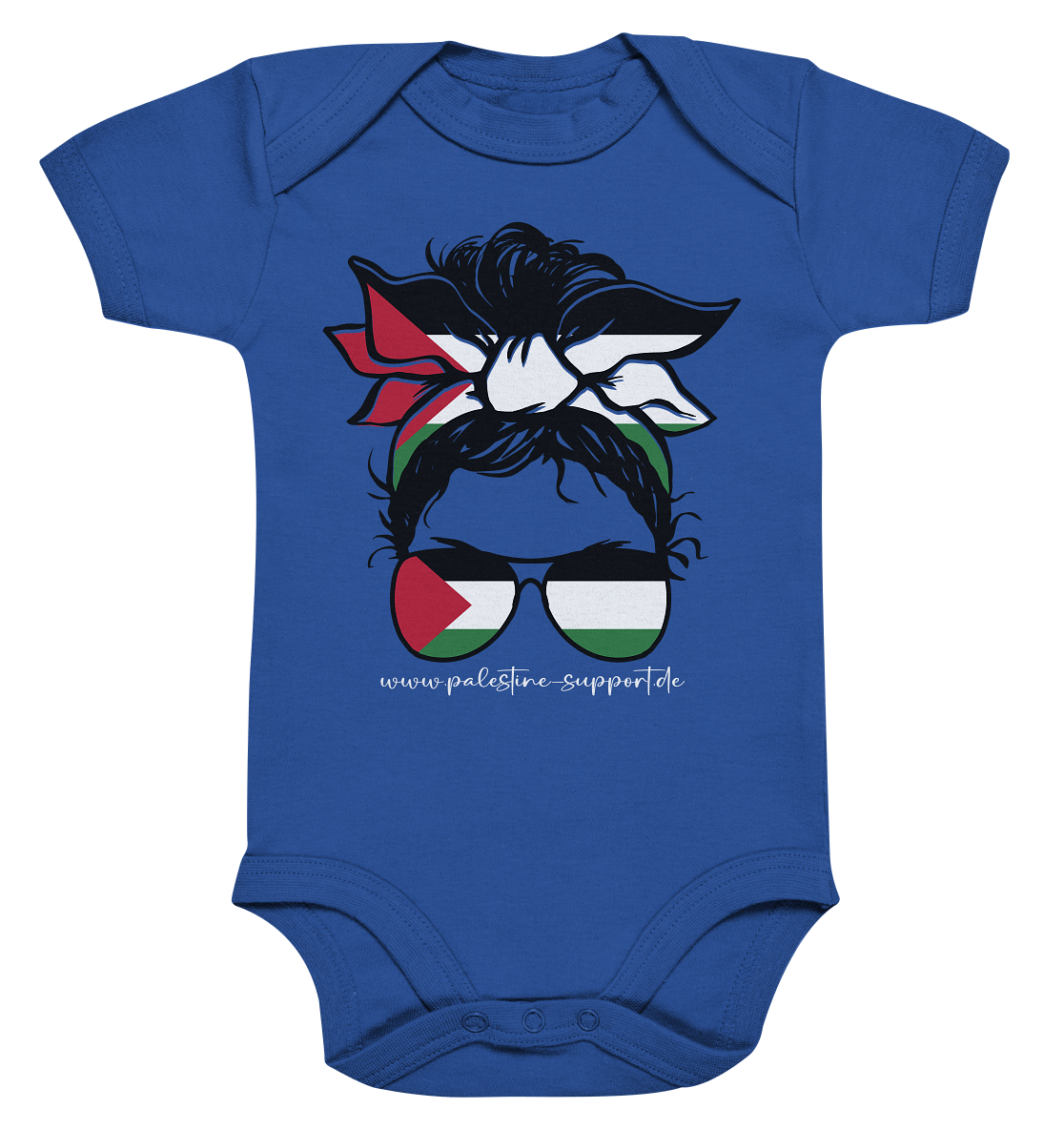 Strampler mit Motiv einer Frau in Palästina-Bandana für Babys in Cobalt Blue Organic