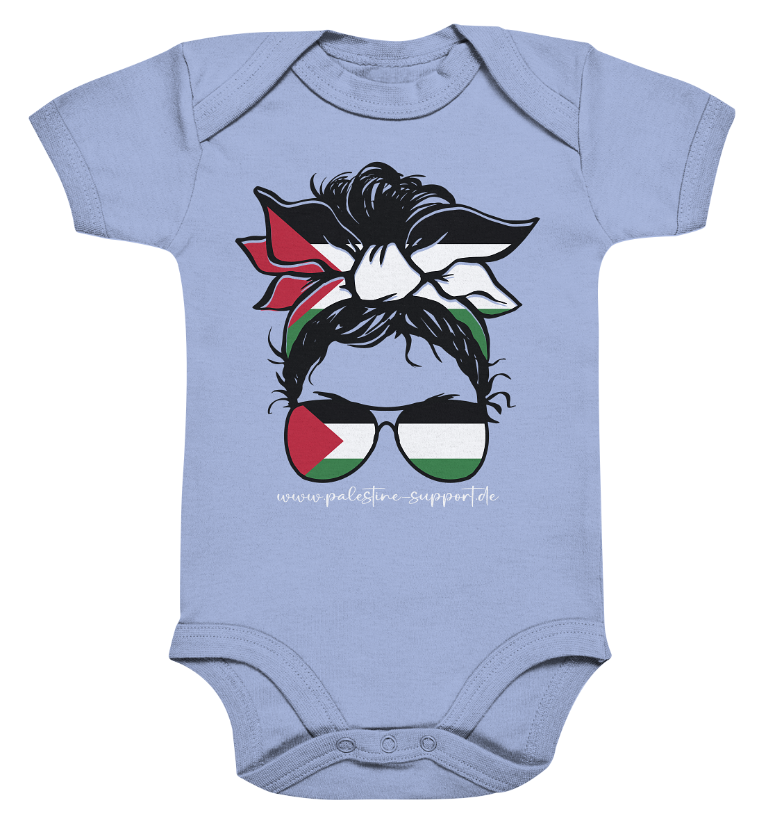 Strampler mit Motiv einer Frau in Palästina-Bandana für Babys in Dusty Blue