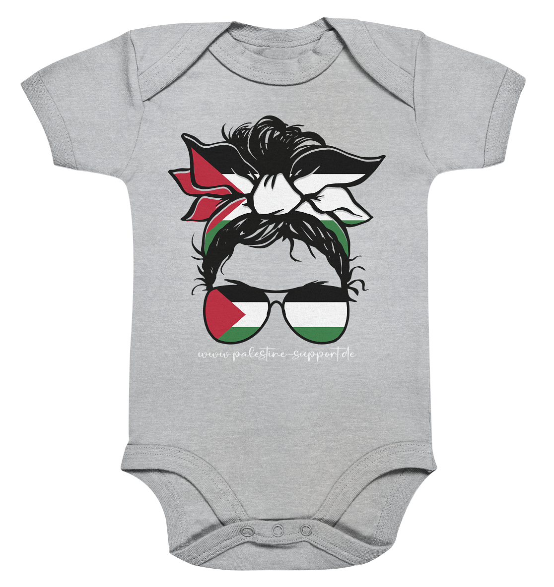 Strampler mit Motiv einer Frau in Palästina-Bandana für Babys in Heather Grey