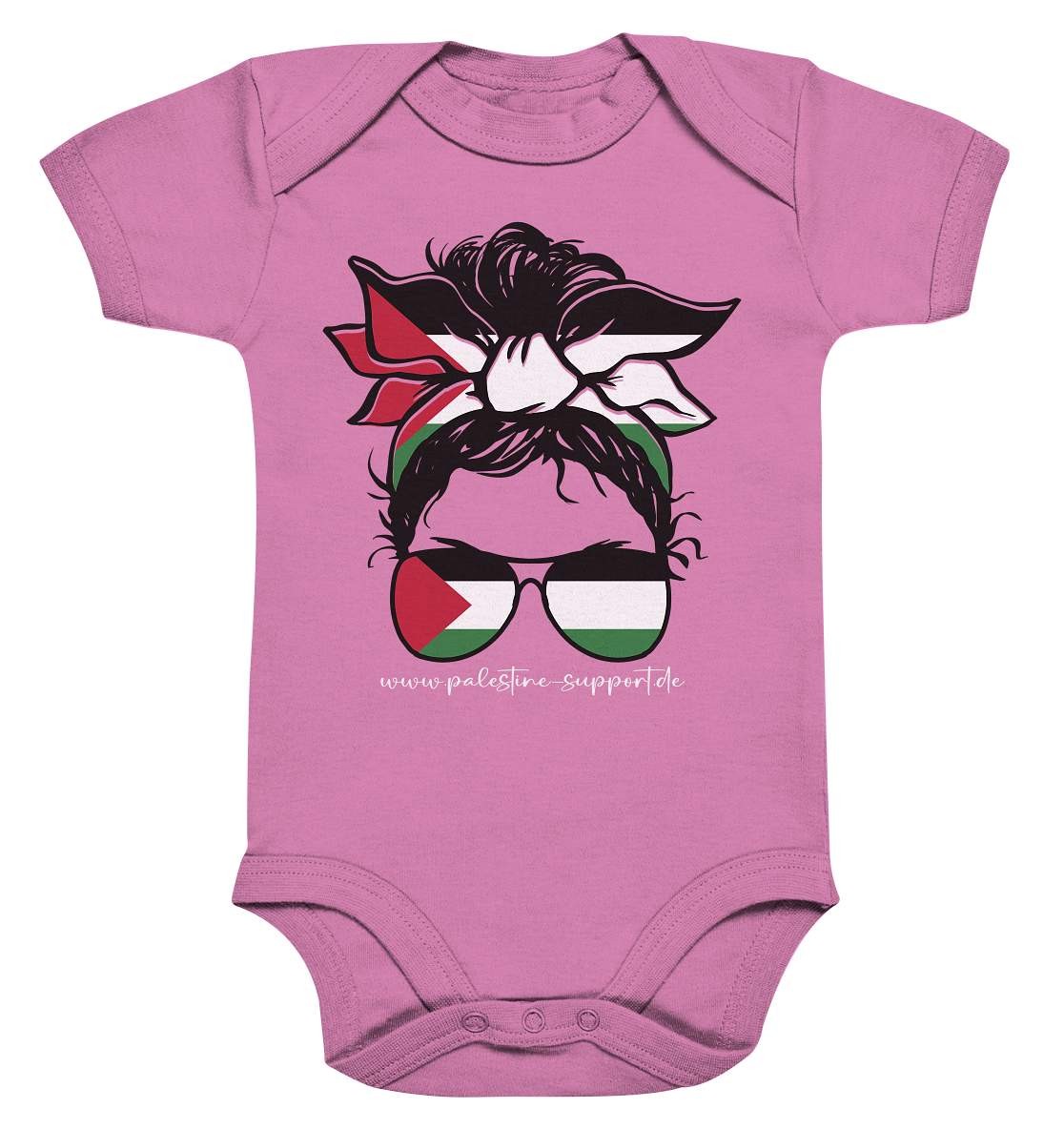 Strampler mit Motiv einer Frau in Palästina-Bandana für Babys in Bubble Gum Pink