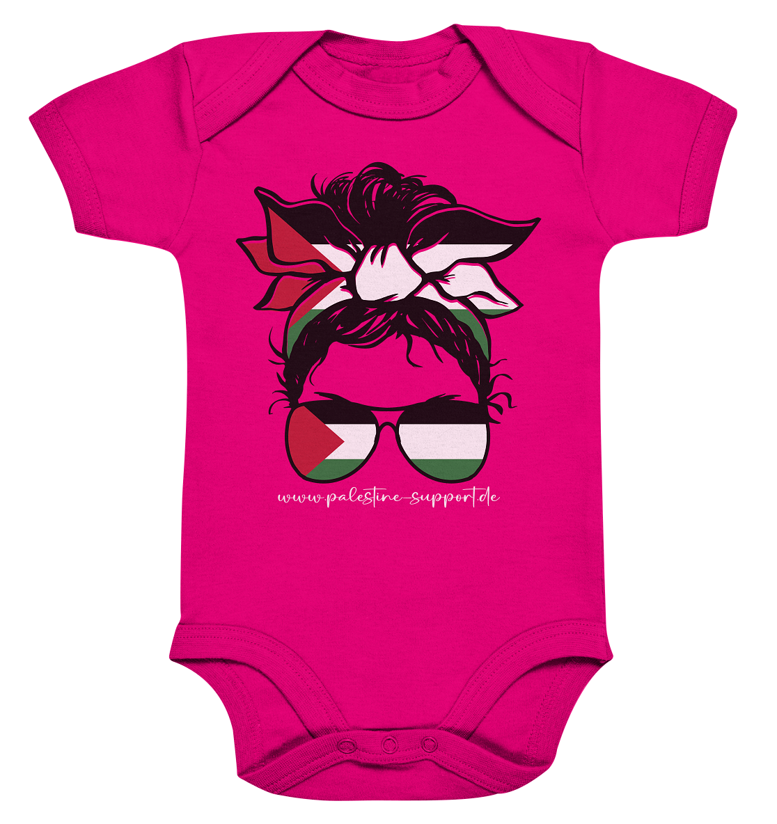 Strampler mit Motiv einer Frau in Palästina-Bandana für Babys in Fuchsia Organic
