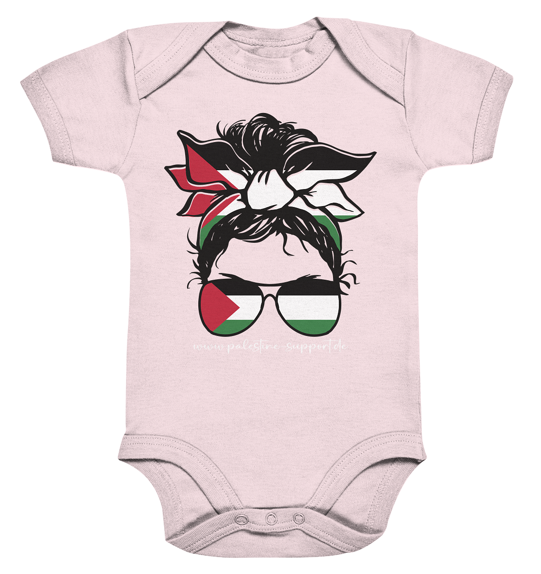 Strampler mit Motiv einer Frau in Palästina-Bandana für Babys in Powder Pink