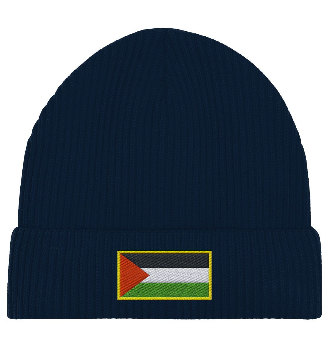 Wintermütze gestickt in Palästina-Flagge in Marine Blau