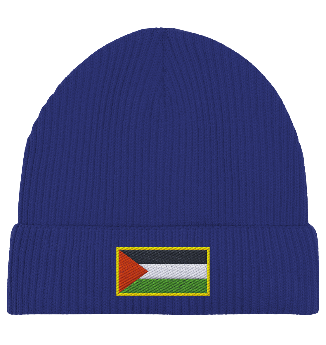 Beanie in gestickte Westbank Flagge in Blau