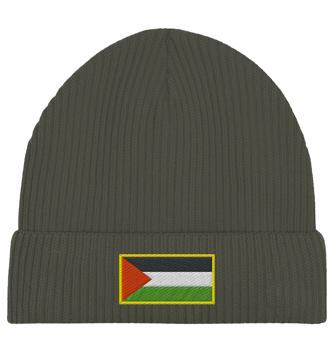 Unisex Palästina Beanie, gestickt mit Fahne der Palästinenser in Braun