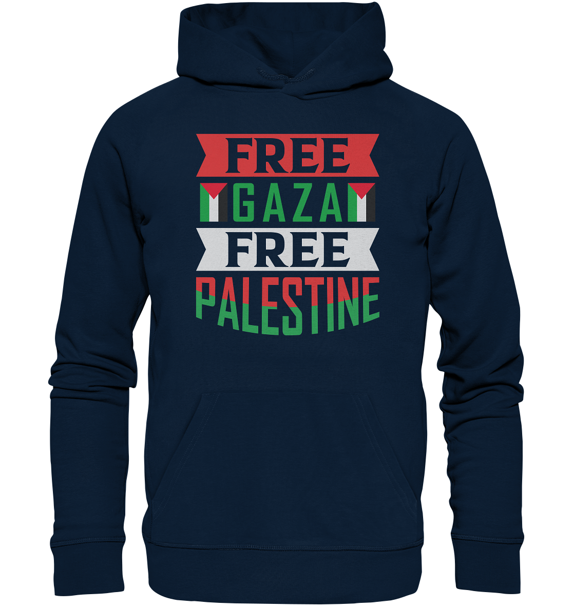 Unisex Hoodie mit Palestine und Gaza Beschriftung in french Navy