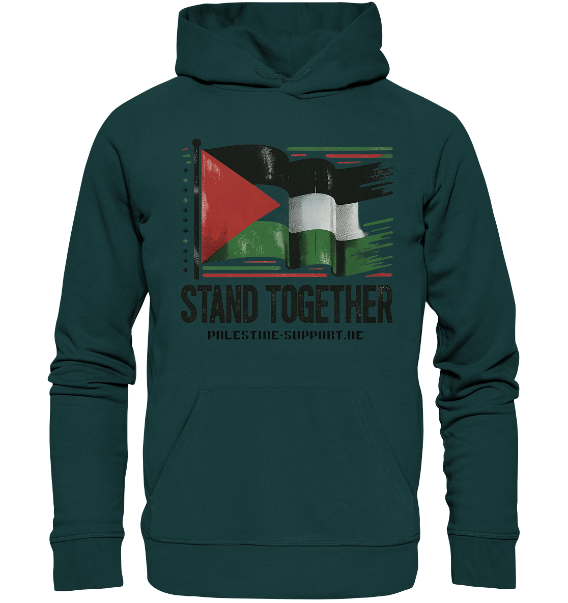 Herren sport Hoodie mit Stand Together Schriftzug und Palestine Fahne in Glazed Green