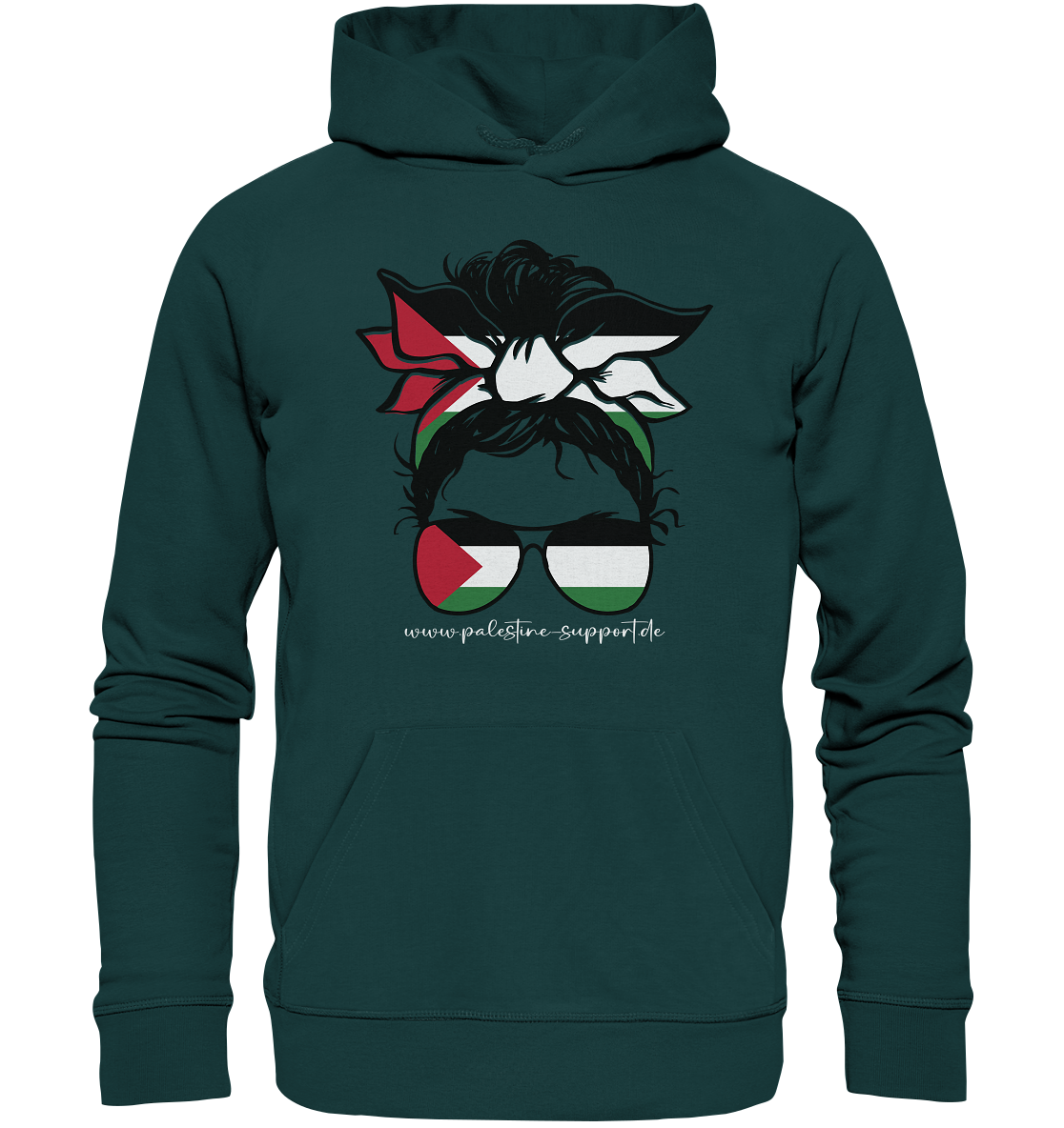 Unisex Skater Hoodie mit Frauen Power Gaza Abbildung in Glazed Green