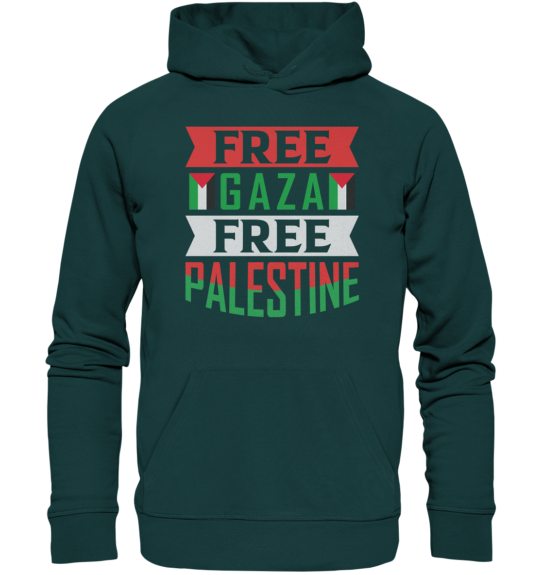 Unisex Hoodie mit Palästina und Gaza Schriftzug in glazed Green