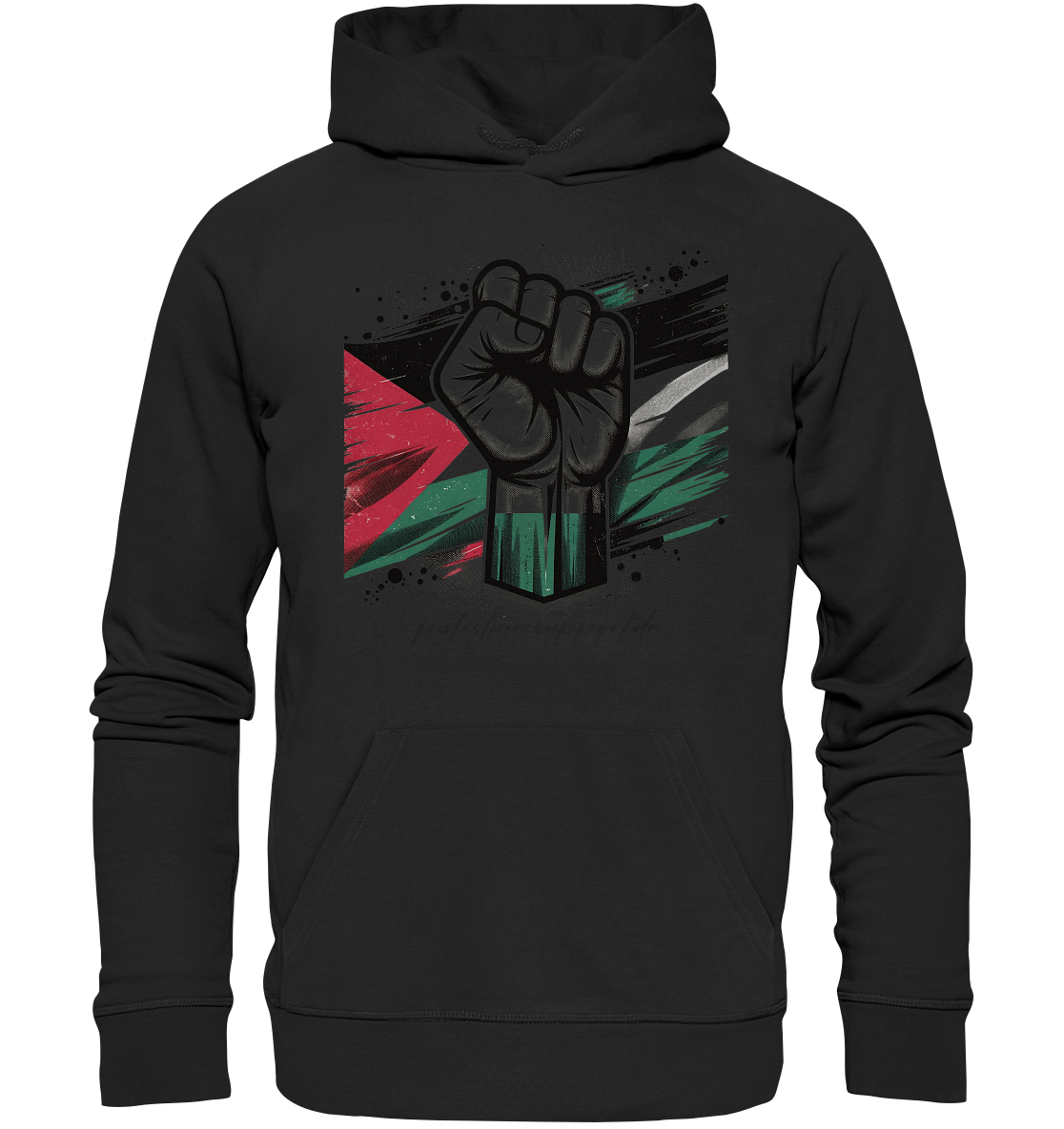 Streetwear Hoodie mit free Gaza Widerstand und Flaggen Symbol in Black