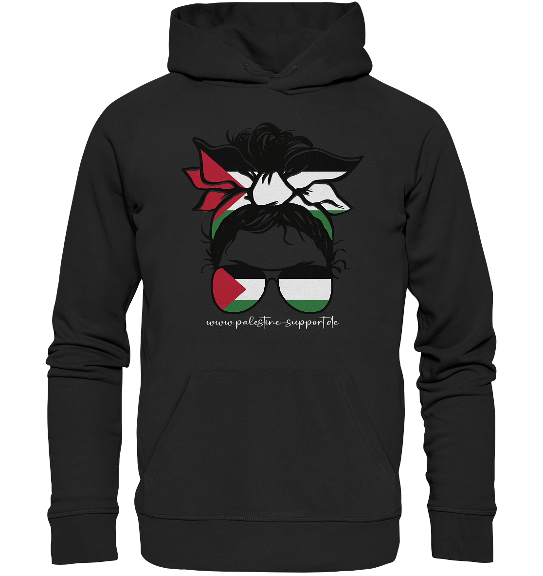 Unisex Streetwear Hoodie mit Frauen Power Palestine Abbildung in Black