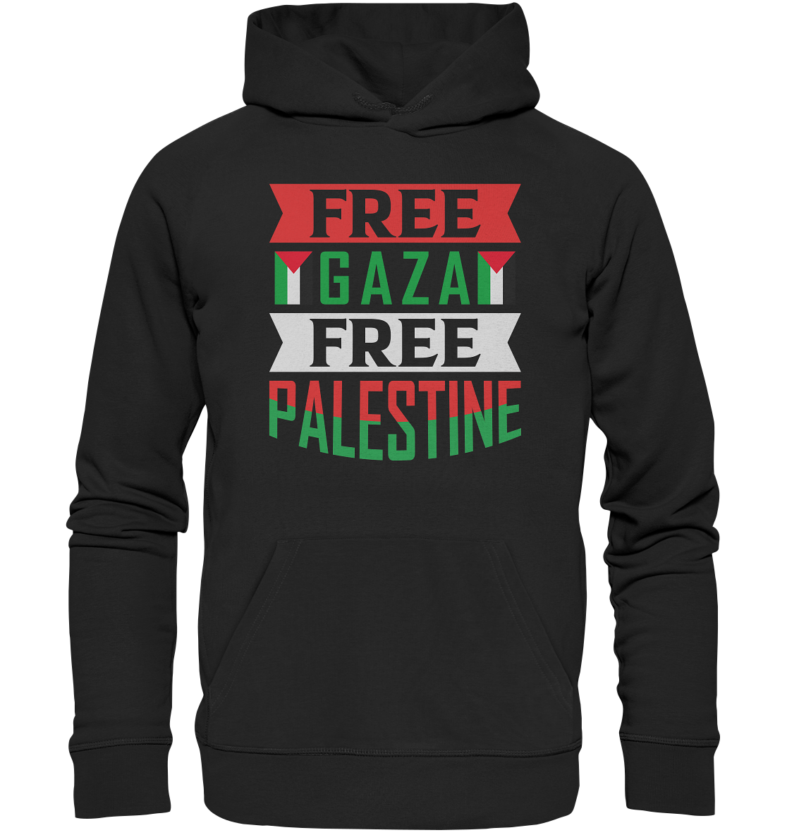 Unisex Hoodie mit Palestine und Gaza Beschriftung in Schwarz
