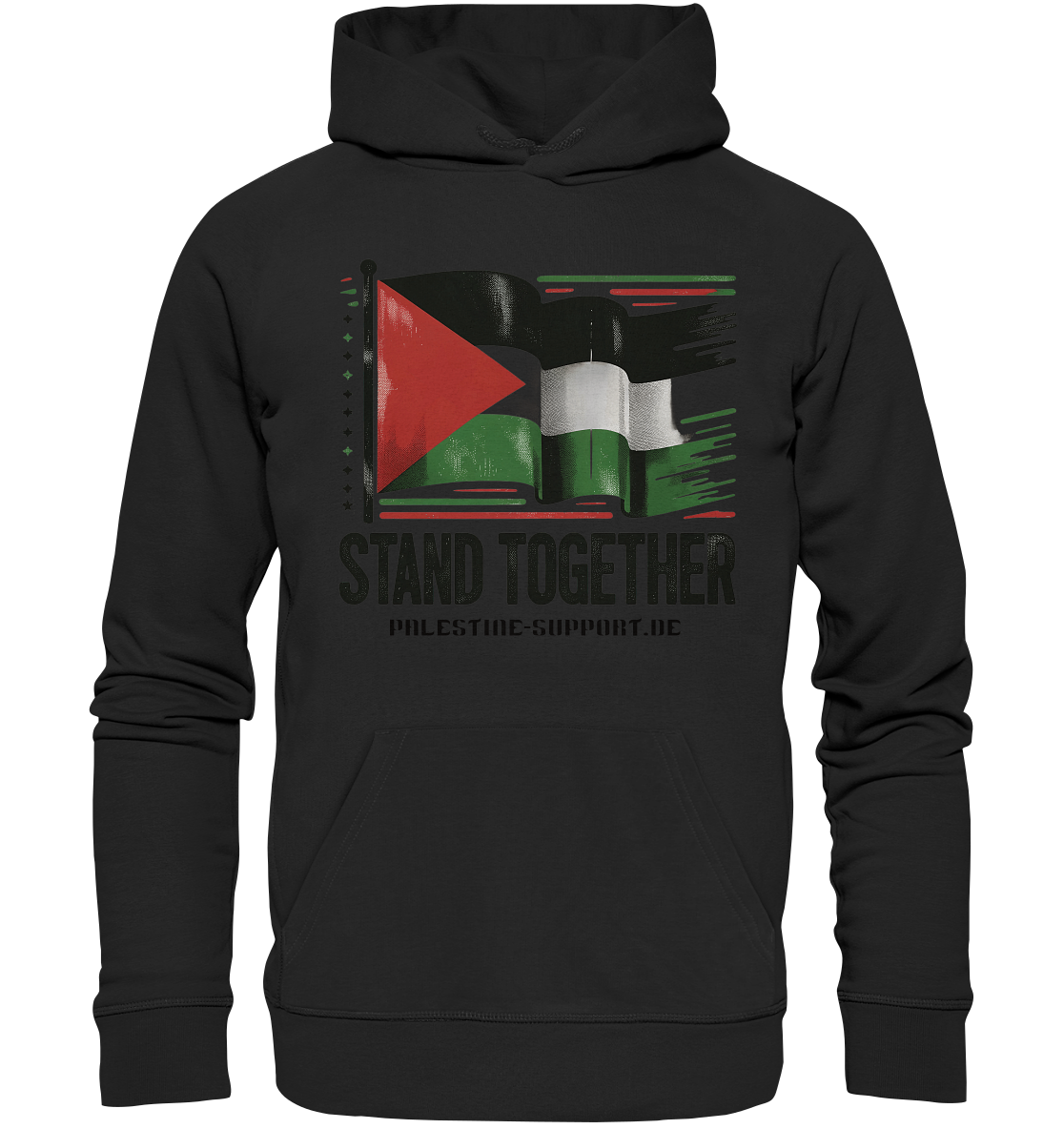 Herren Hoodie mit Stand Together Schriftzug und Palestine Flag in Schwarz
