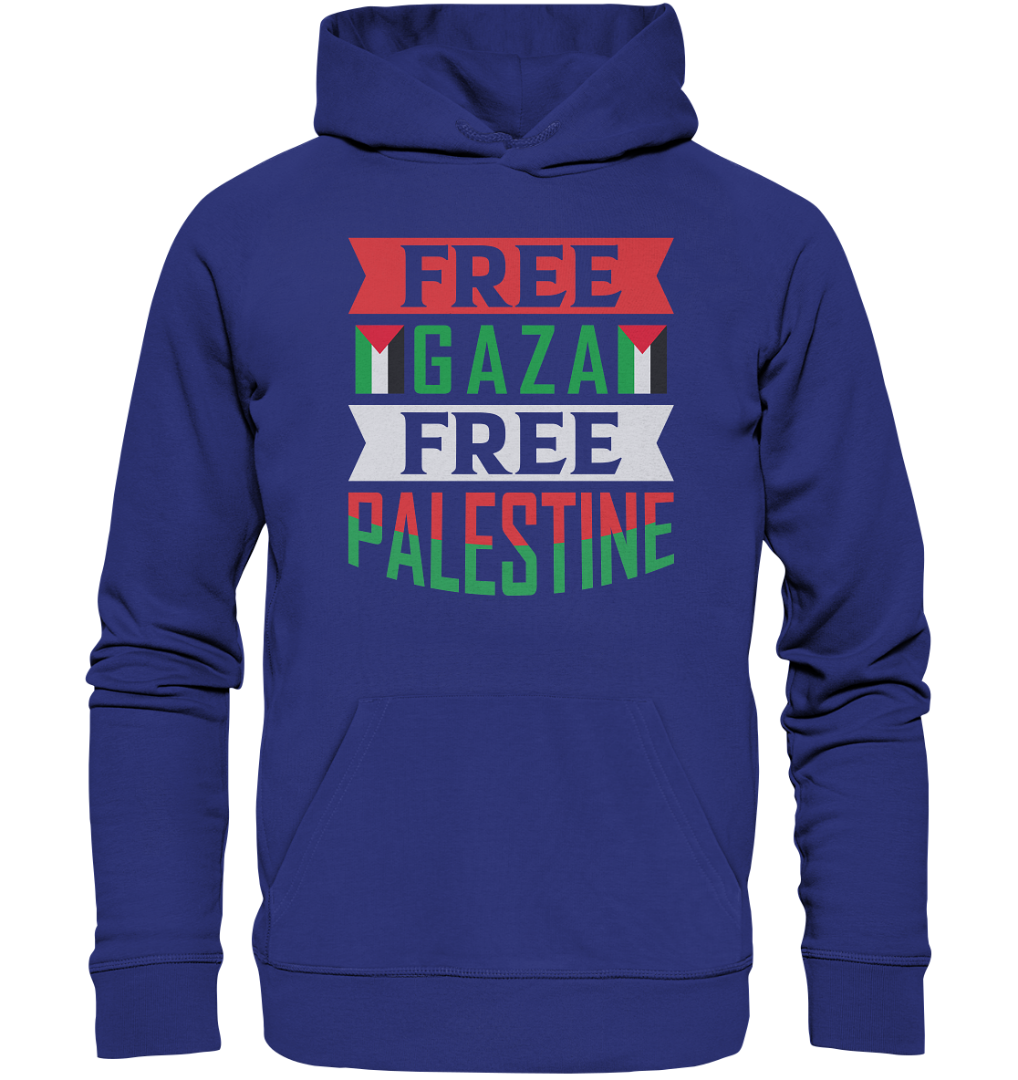 Unisex sport Hoodie mit Palestine und Gaza Beschriftung in workers Blue