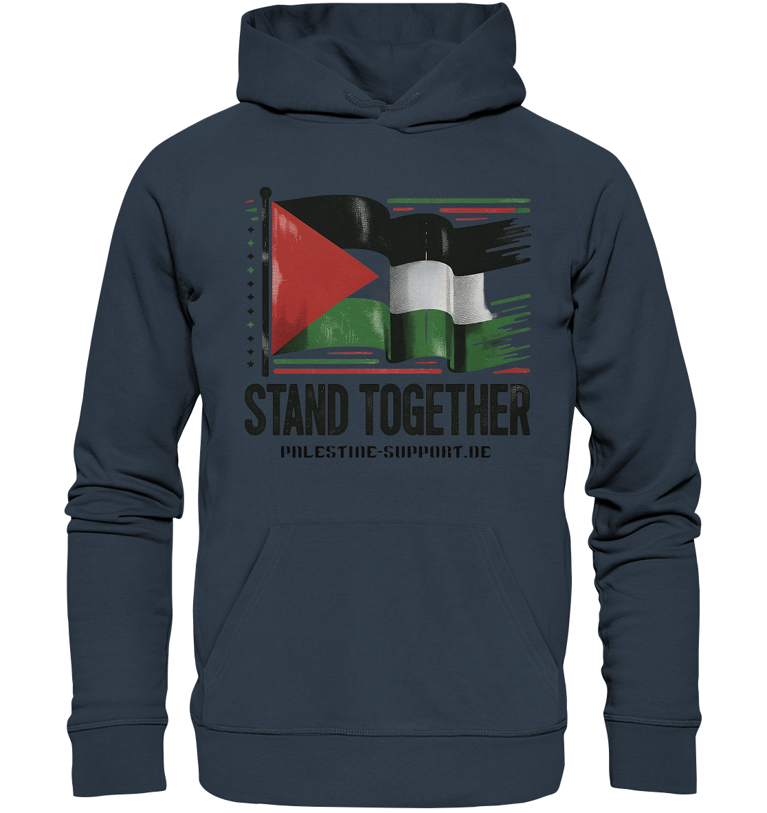 Herren sport Hoodie mit Stand Together Schriftzug und Palestine Fahne in India Ink Grey