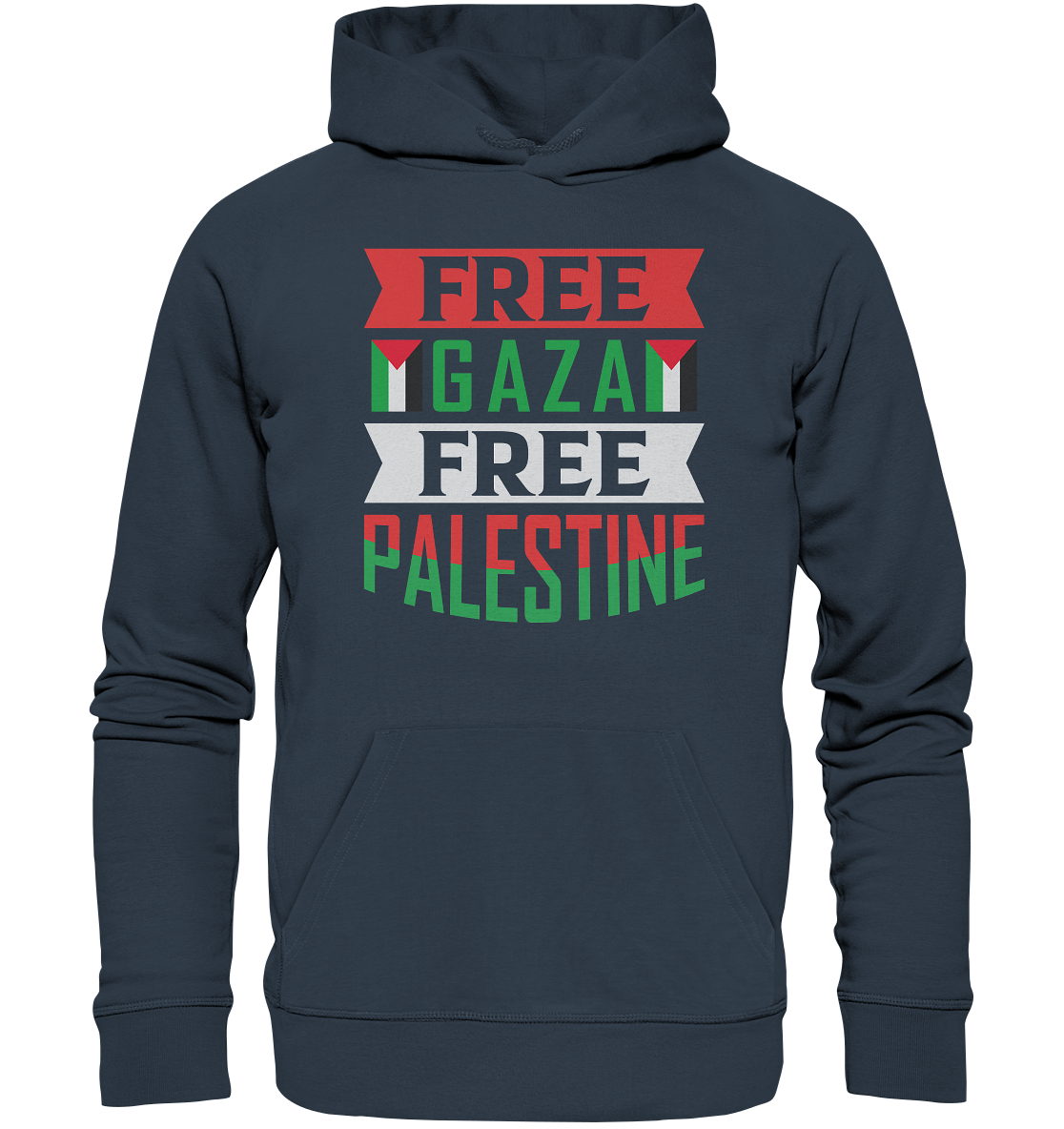 Unisex Hoodie mit Palestine und Gaza Beschriftung in India Ink Grey
