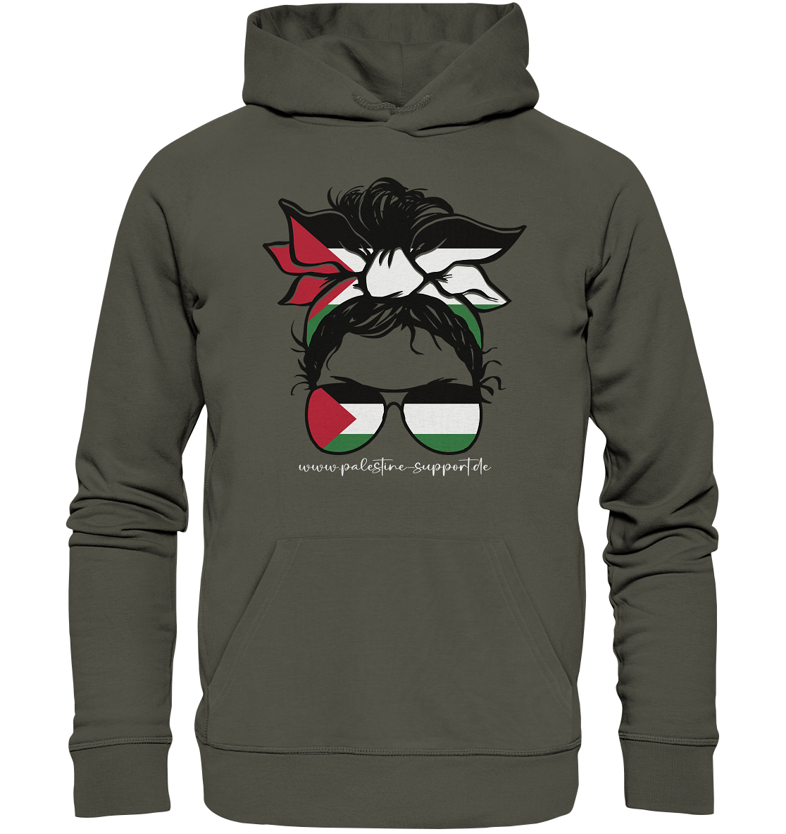 Unisex Military Hoodie mit Frauen Power Gaza Abbildung in Khaki