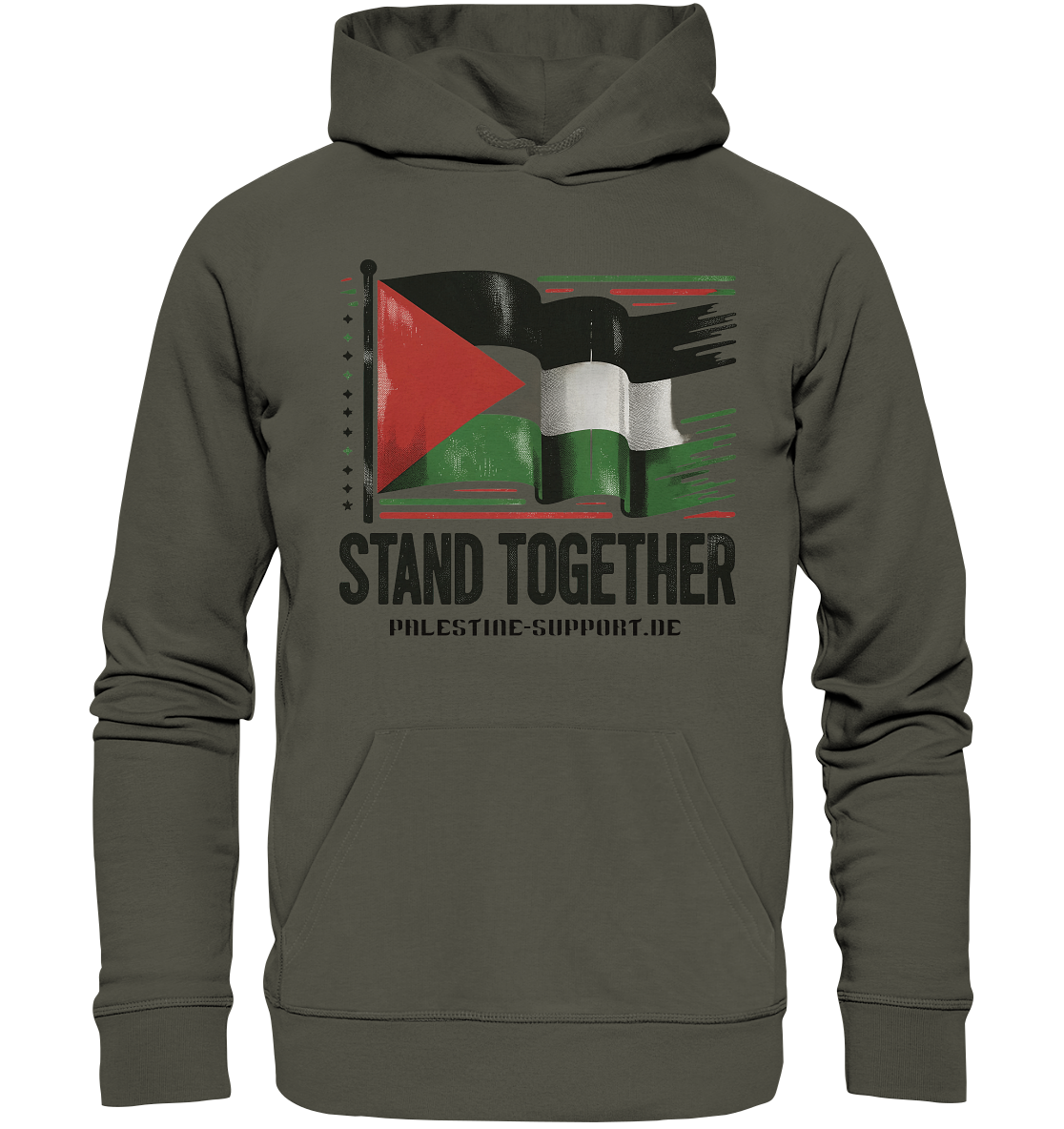 Herren Hoodie mit Stand Together Schriftzug und Palästina Fahne in Khaki