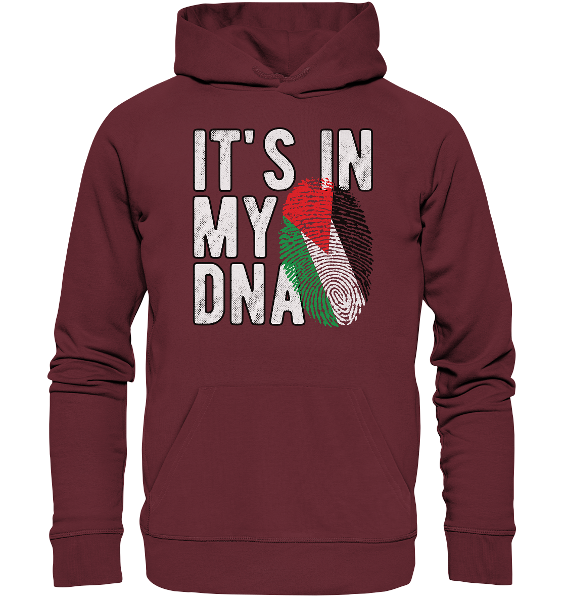 Unisex Hoodie mit Palästina-Fingerabdruck und DNA-Schriftzug in Burgundy