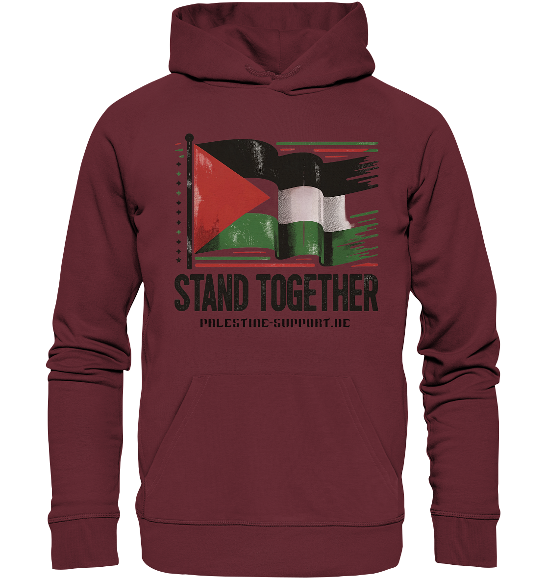 Herren Hoodie mit Stand Together Schriftzug und Palästina Flagge in Burgundy