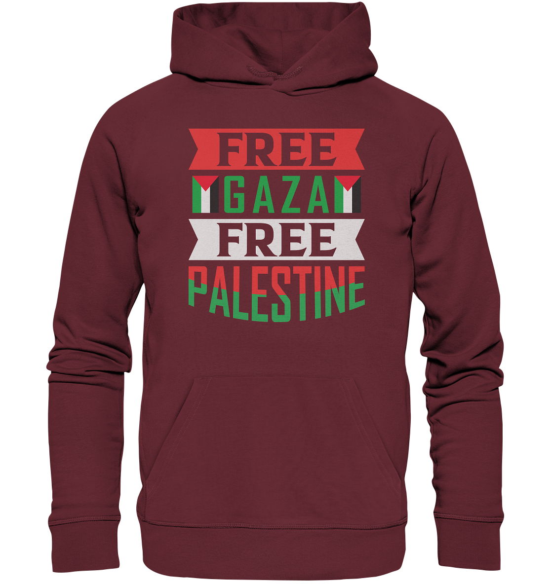 Unisex Hoodie mit Palestine und Gaza Beschriftung in Burgundy