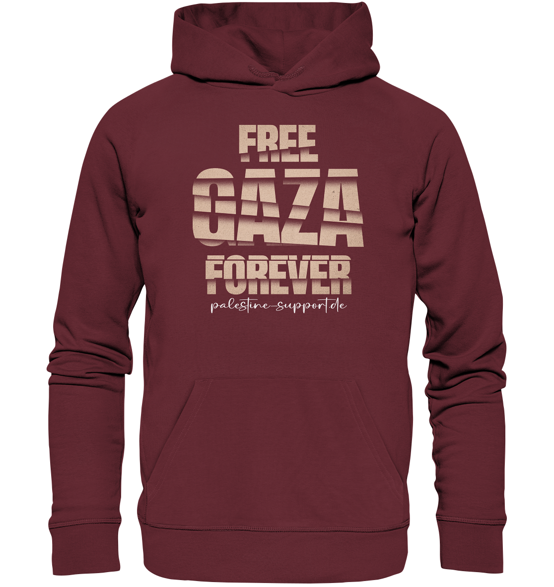 Hoodie - mit palestine-support und Free Gaza Forever Gold-Schriftzug in Gitter Style in Burgundy