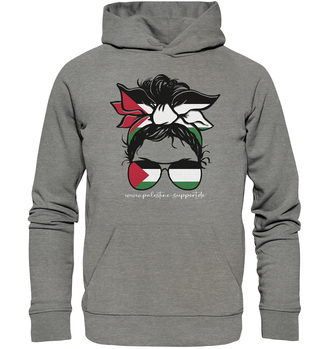 Unisex Streetwear Hoodie mit Frauenpower Gaza Symbol in Mid Heather Grey