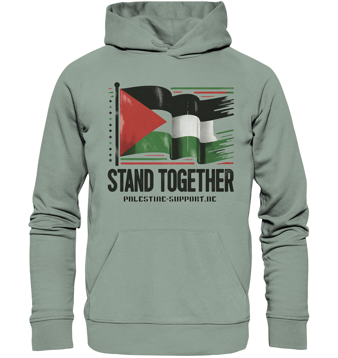 Herren sport Hoodie mit Stand Together Schriftzug und Palestine Fahne in Aloe