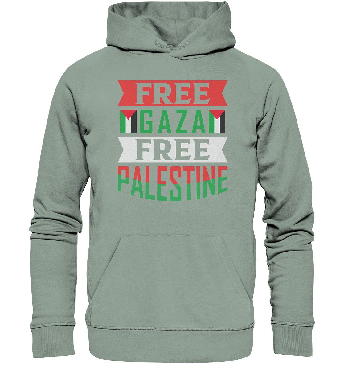 Unisex sport Hoodie mit Palestine und Gaza Beschriftung in Aloe
