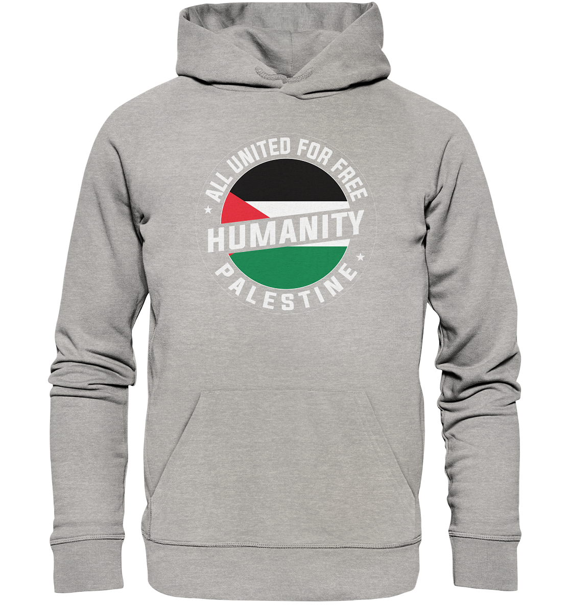 Stilvoller Unisex Kapuzen Pullover in Heather Grey mit Palästina-Symbol – setze ein Zeichen für Solidarität