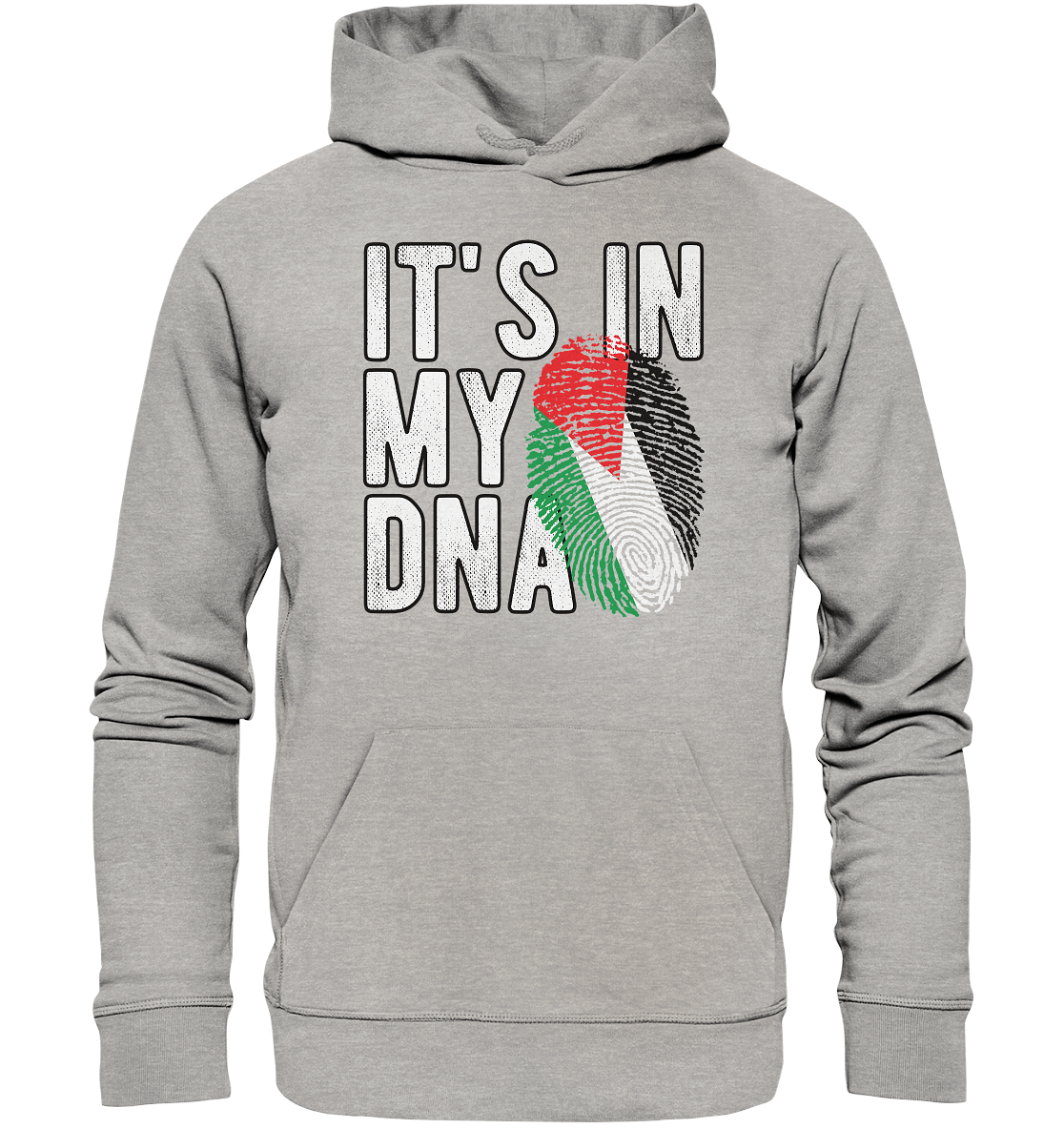 Unisex Hoodie mit Fingerabdruck in Palästina-Farben in Heather Grey