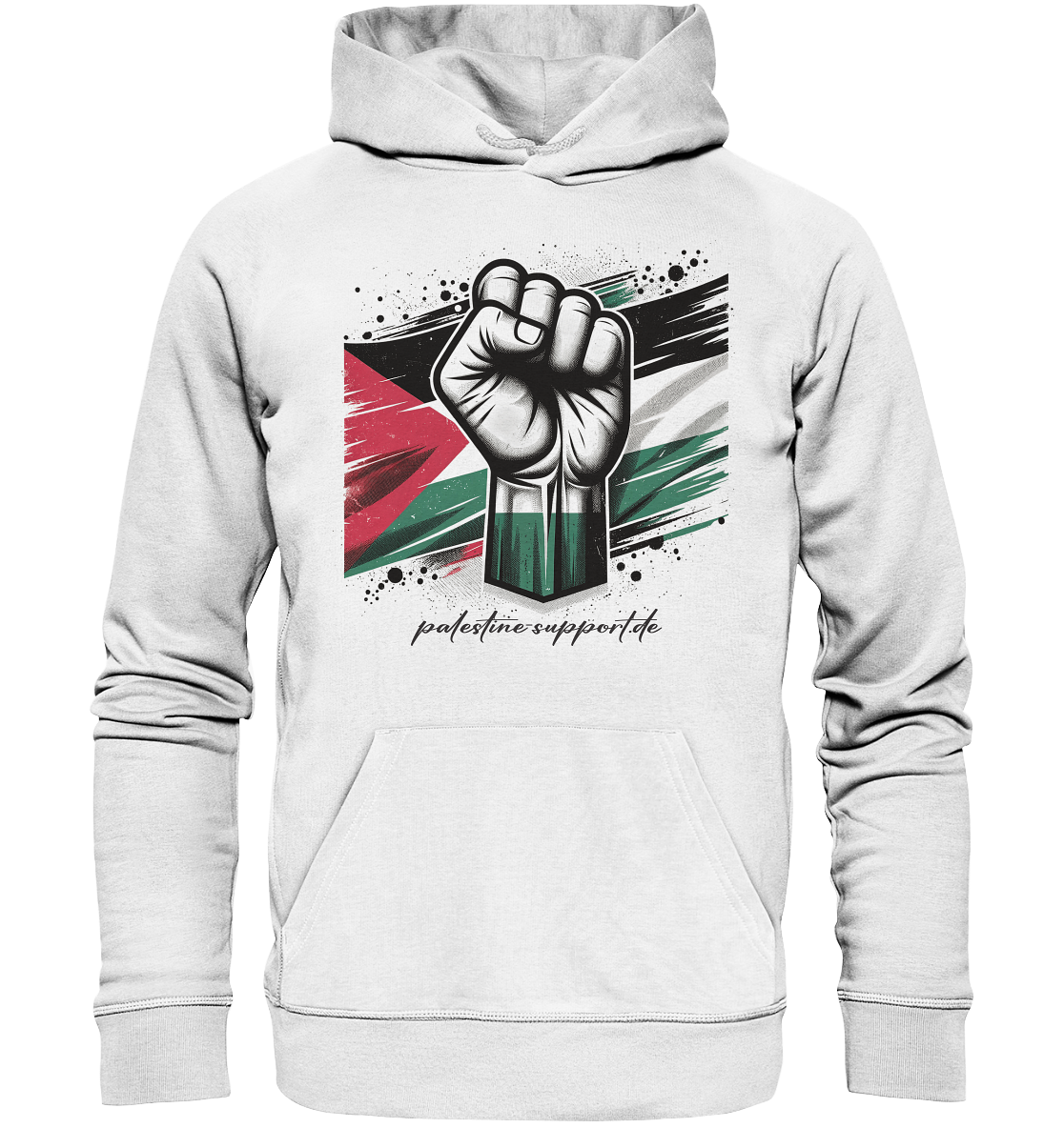 Streetwear Hoodie mit free Gaza Widerstand und Flaggen Symbol in White