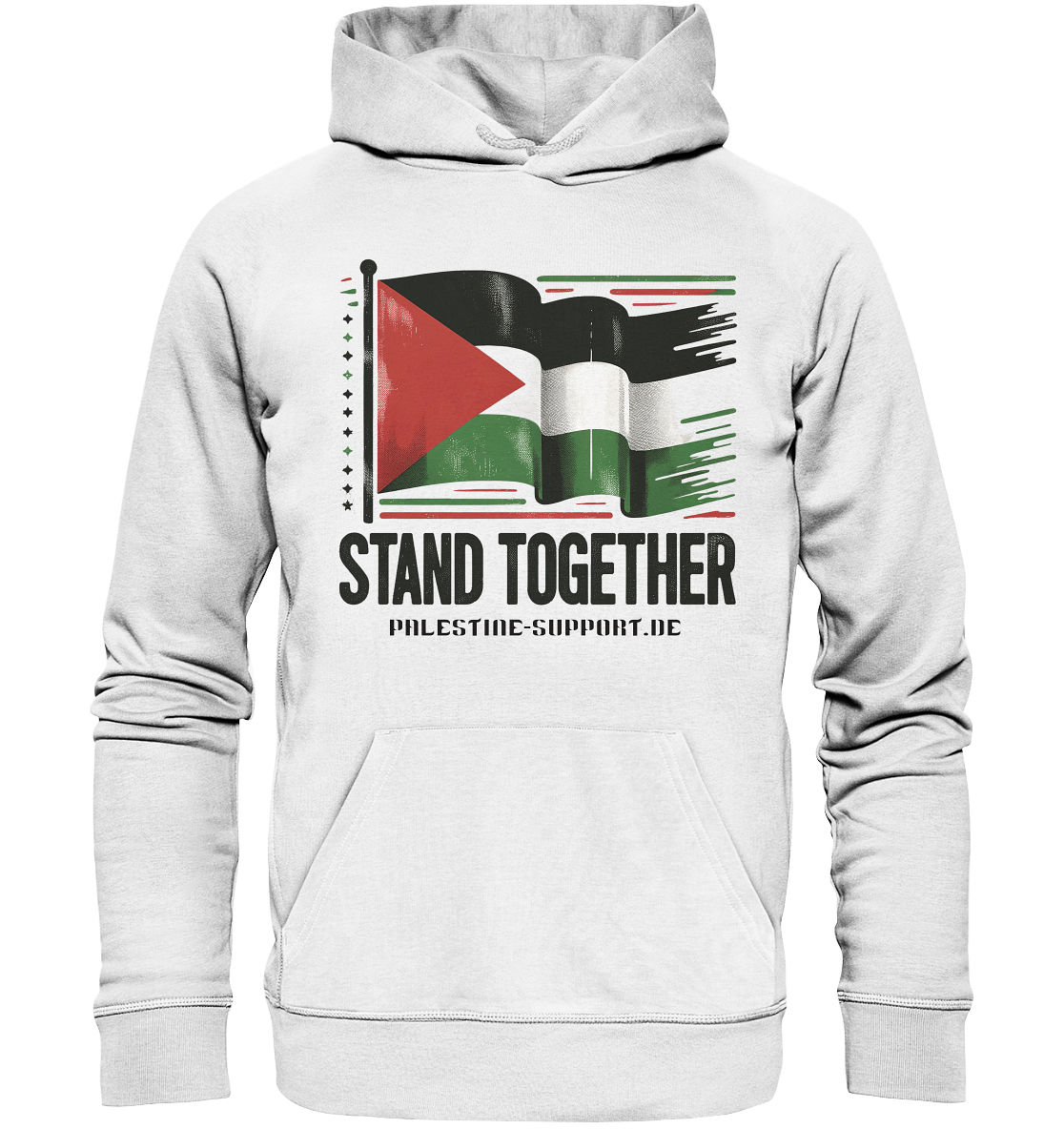 Herren Hoodie mit Stand Together Schriftzug und Palestine Flag in Weiß