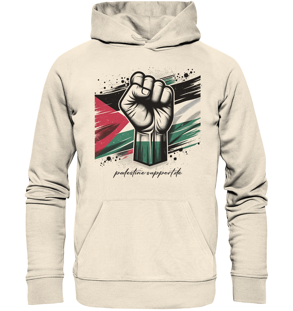 Skater Hoodie mit free Gaza Widerstand und Flaggen Symbol in Natural Raw