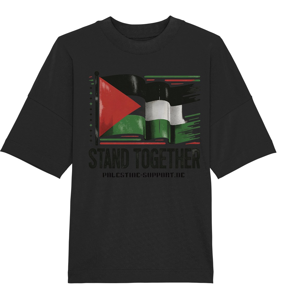 Herren Oversize Tshirt mit Stand Together Schriftzug und 3D Palästina Fahne in Black