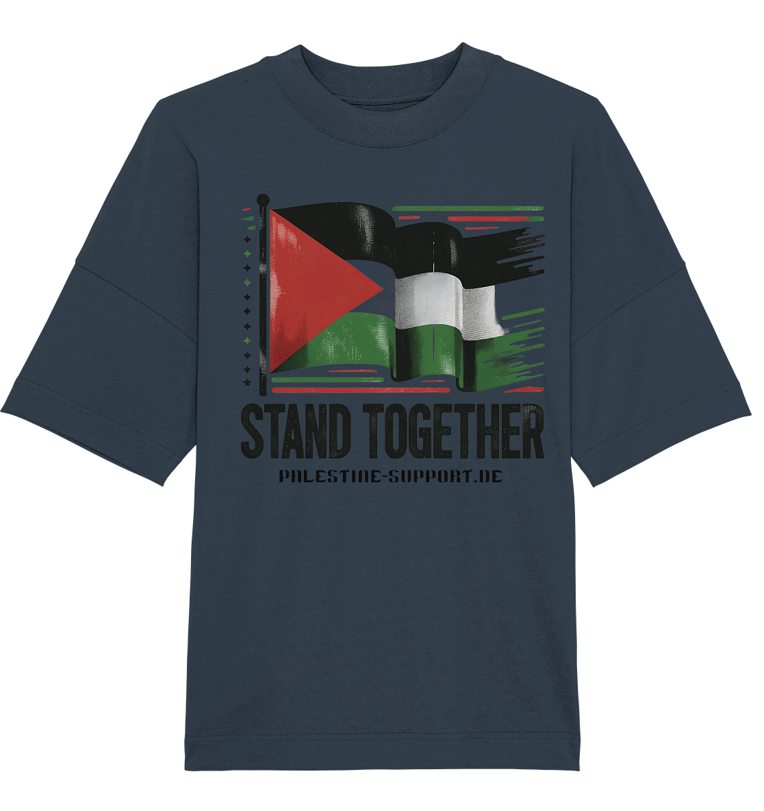 Herren Oversize Tshirt mit Stand Together Schriftzug und 3D Palästina Fahne in ndia Ink Grey