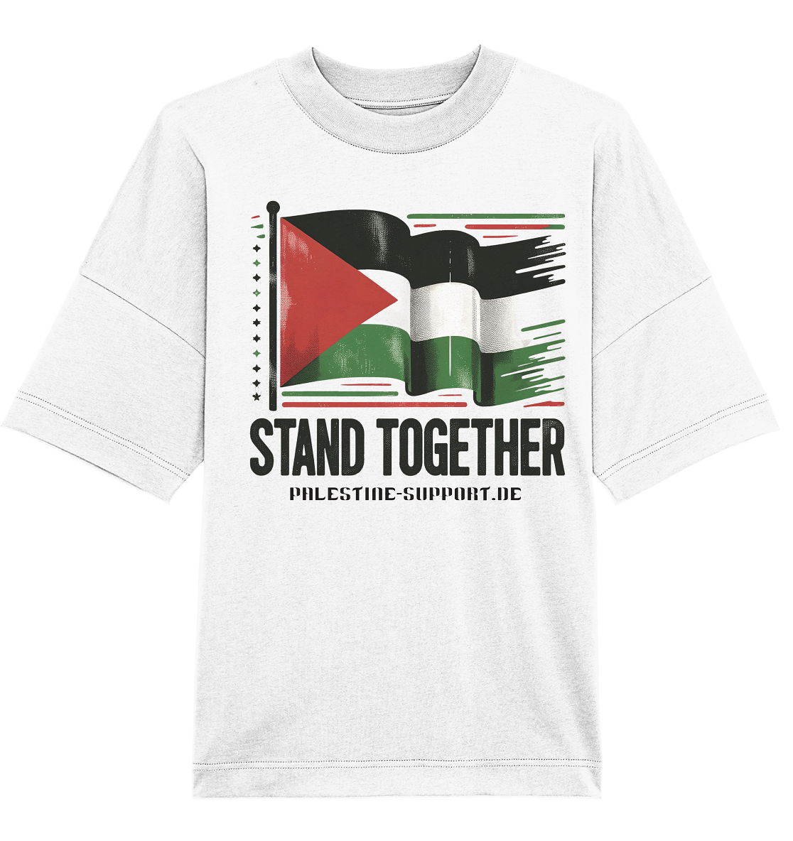 Herren Oversize Tshirt mit Stand Together Schriftzug und 3D Palästina Fahne in White