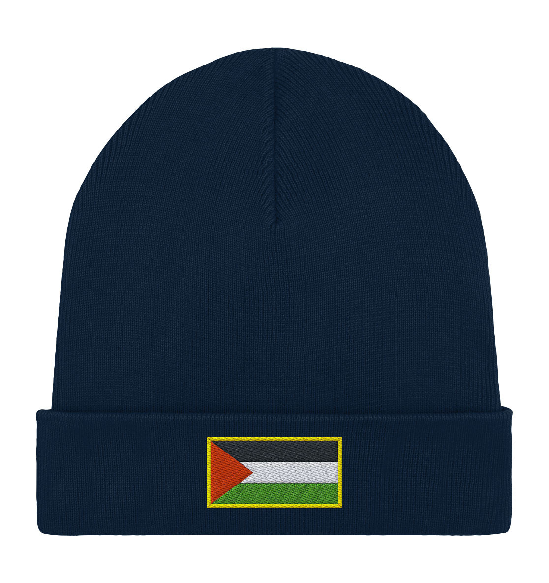 Roll-Up Beanie gestickt mit Palästina Flagge in Marine Blau