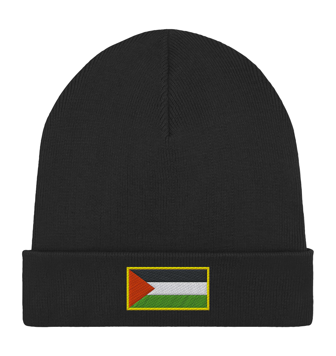 Roll-Up Beanie gestickt mit Westbank Flagge in Schwarz
