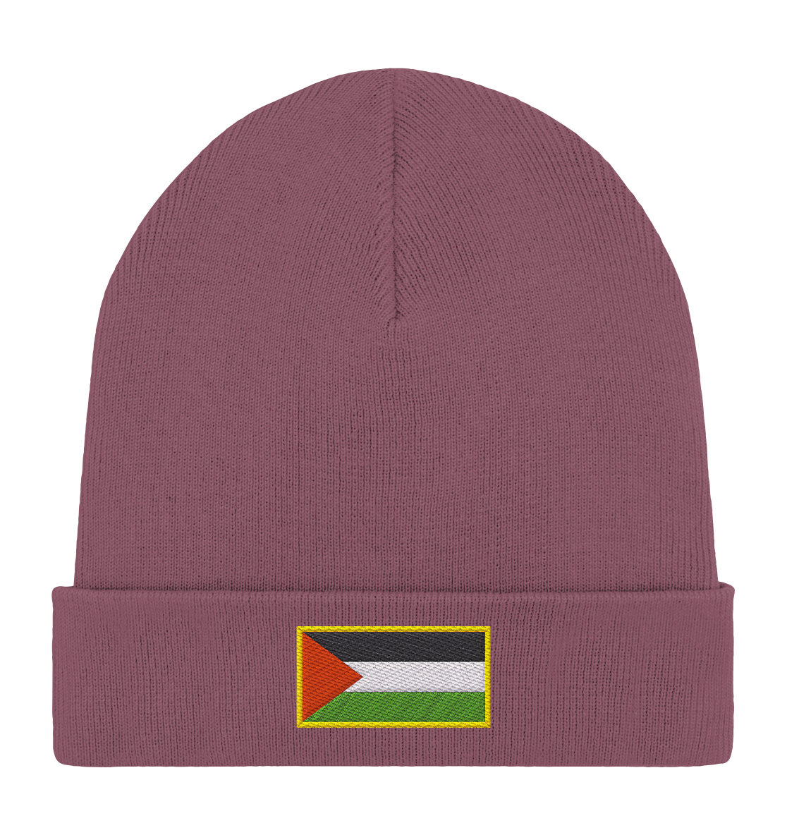 Roll-Up Beanie gestickt mit Palestine Fahne in Hibiscus Rose