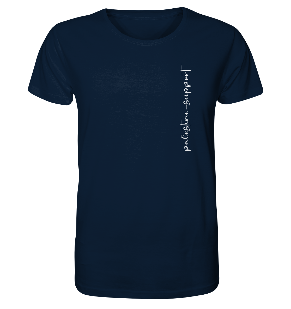T Shirt in French Navy.An der Vorderseite mit Palestine-Support Schriftzug.